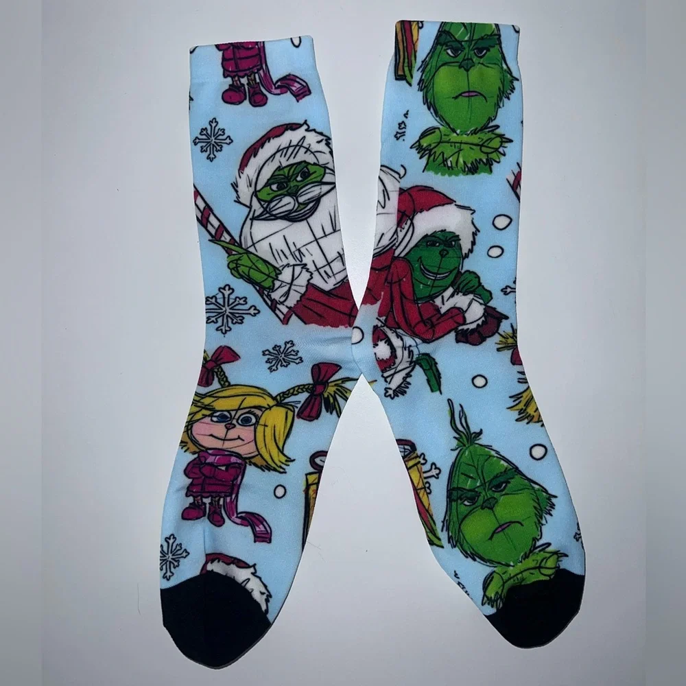 Grinch Themed Blue Socks Unisex Adult